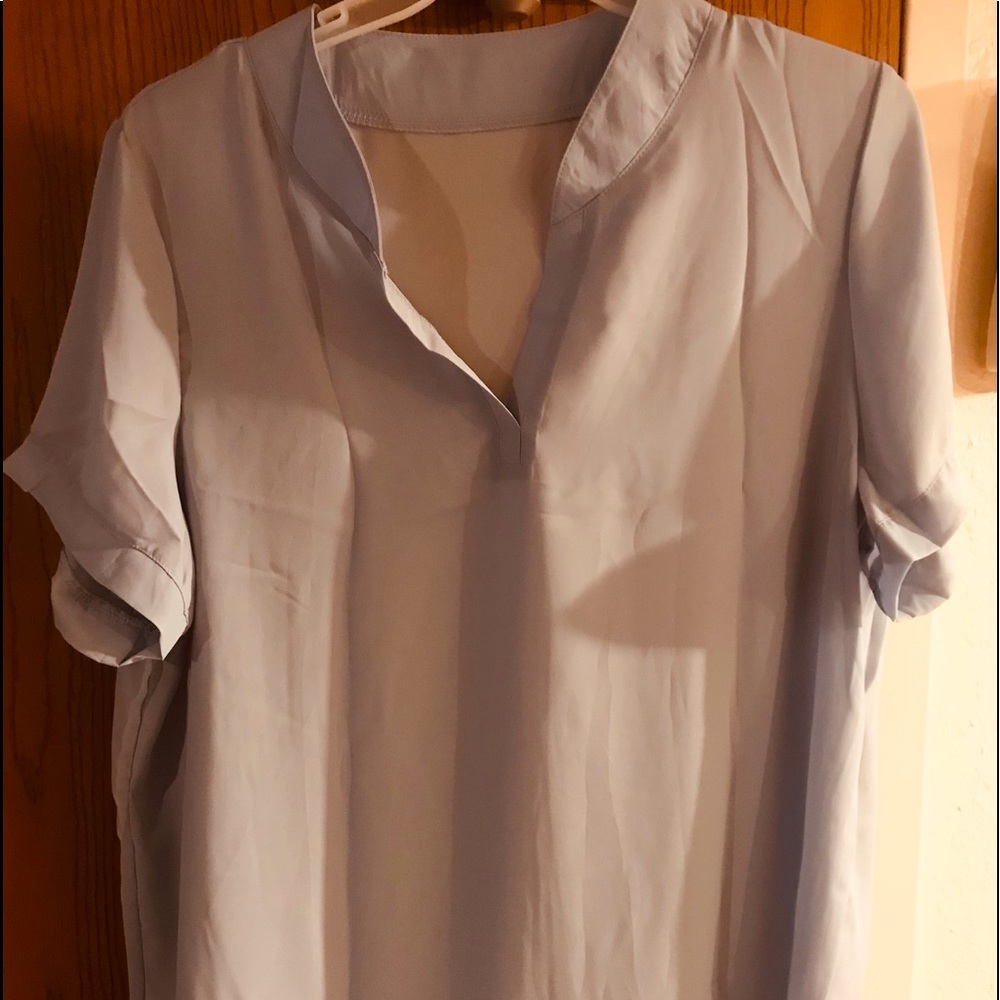 Roswear Baby Blue Vneck ShortSleeve Casual Blouse